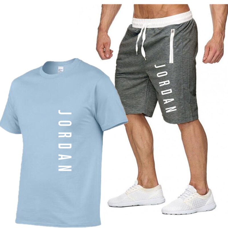 Summer new men's T-shirt set 2-piece men's sportswear suit fitness summer printed men's short sleeve + shorts men's suit 2XL Summer new men's T-shirt set 2-piece men's sportswear suit fitness summer printed men's short sleeve + shorts men's suit 2XL