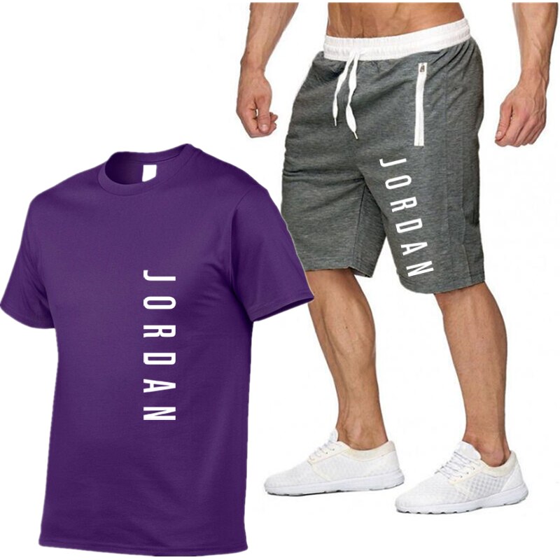 Summer new men's T-shirt set 2-piece men's sportswear suit fitness summer printed men's short sleeve + shorts men's suit 2XL Summer new men's T-shirt set 2-piece men's sportswear suit fitness summer printed men's short sleeve + shorts men's suit 2XL