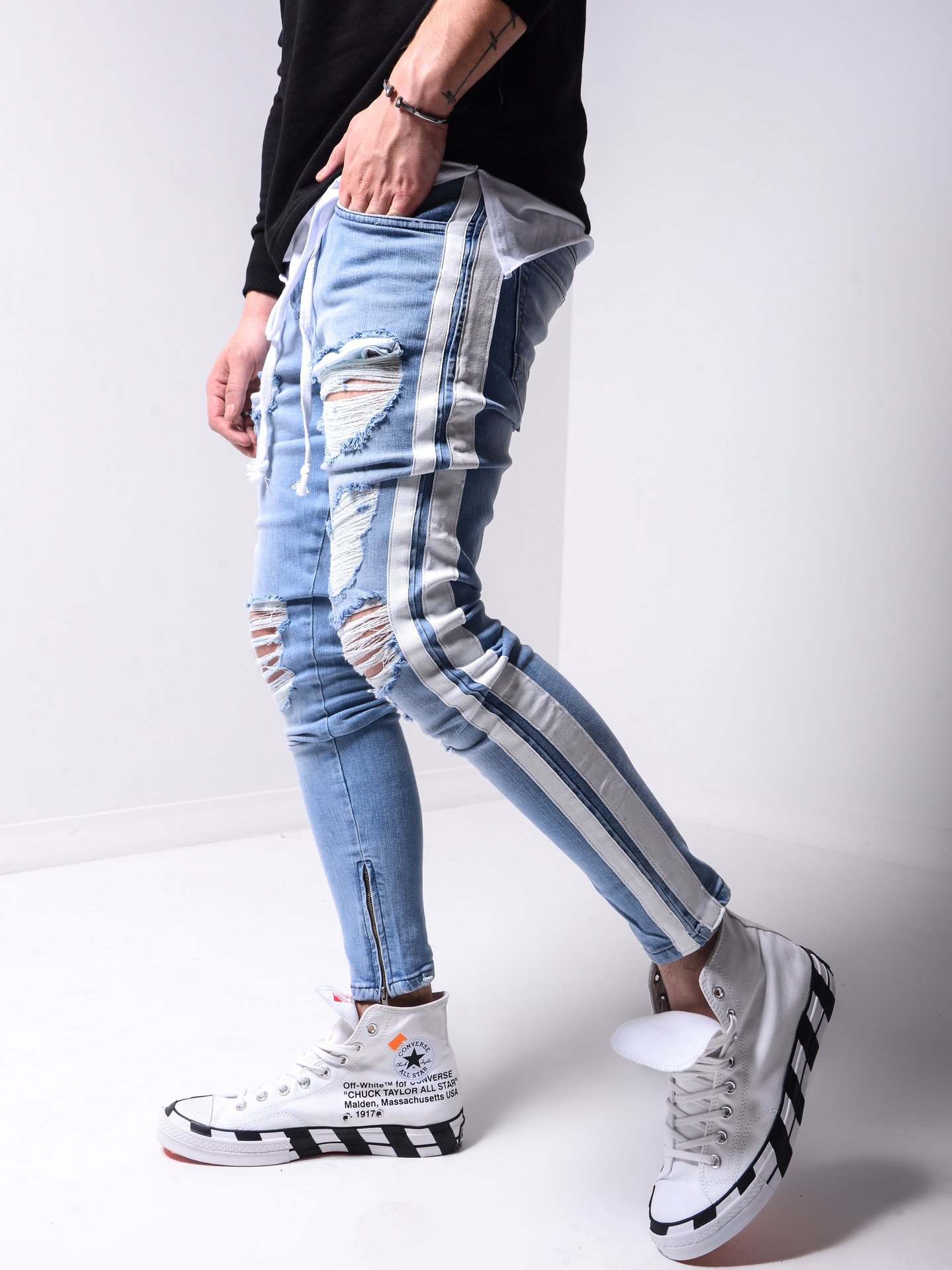 Ripped Pencil Pants Men Skinny Denim (Minimum order 150 pieces each color)