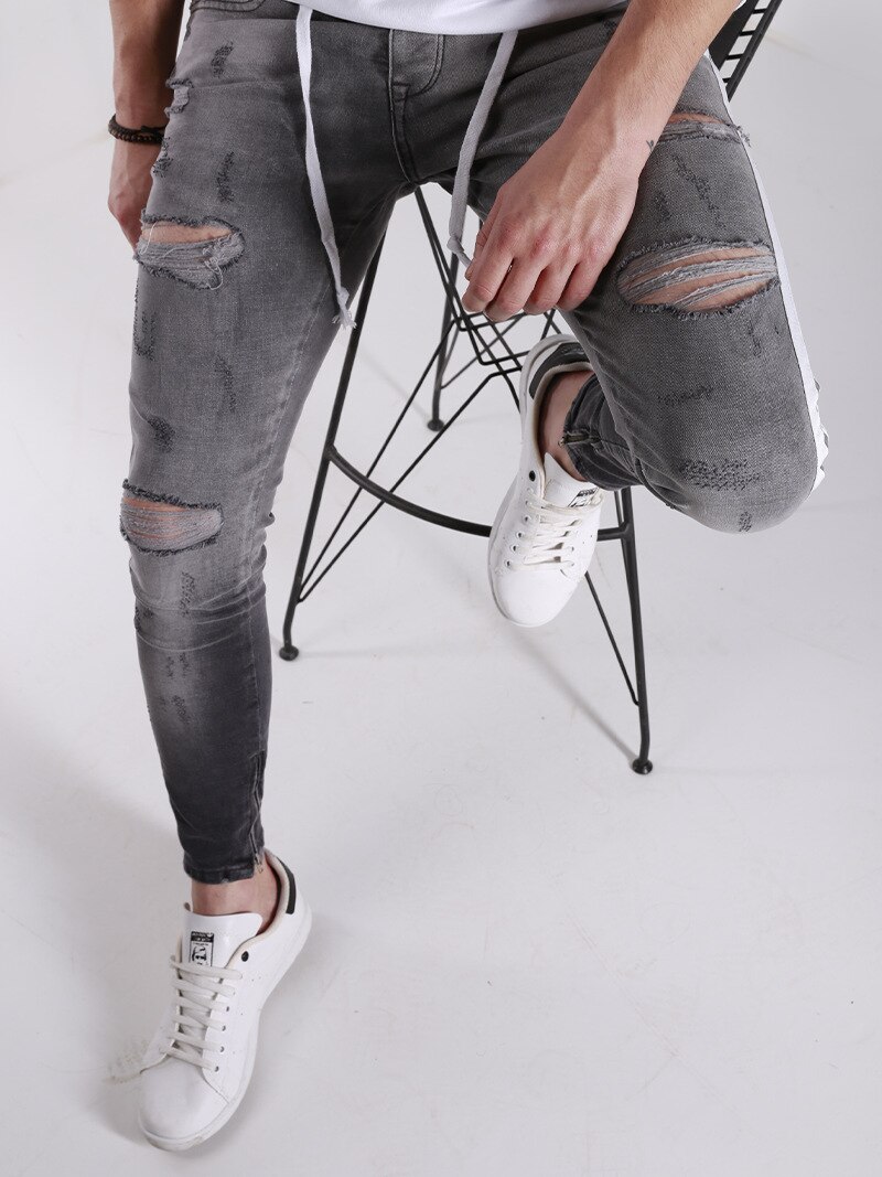 Ripped Pencil Pants Men Skinny Denim (Minimum order 150 pieces each color)