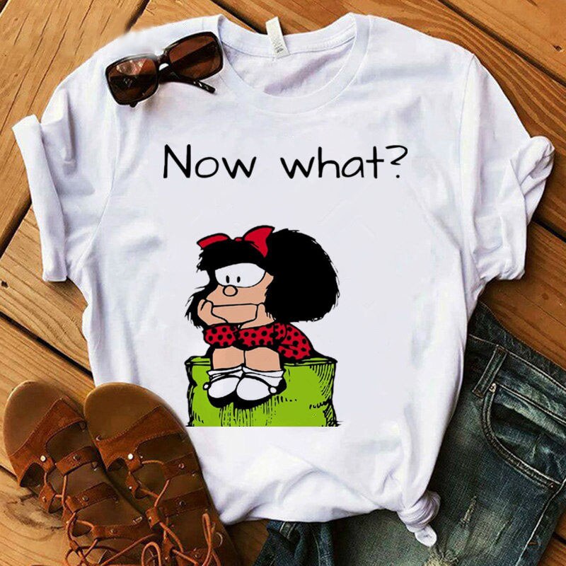 Female T-shirt cartoon PAZ Mafalda (Miniimum order 100 pieces each color & design) Female T-shirt cartoon PAZ Mafalda (Miniimum order 100 pieces each color & design)