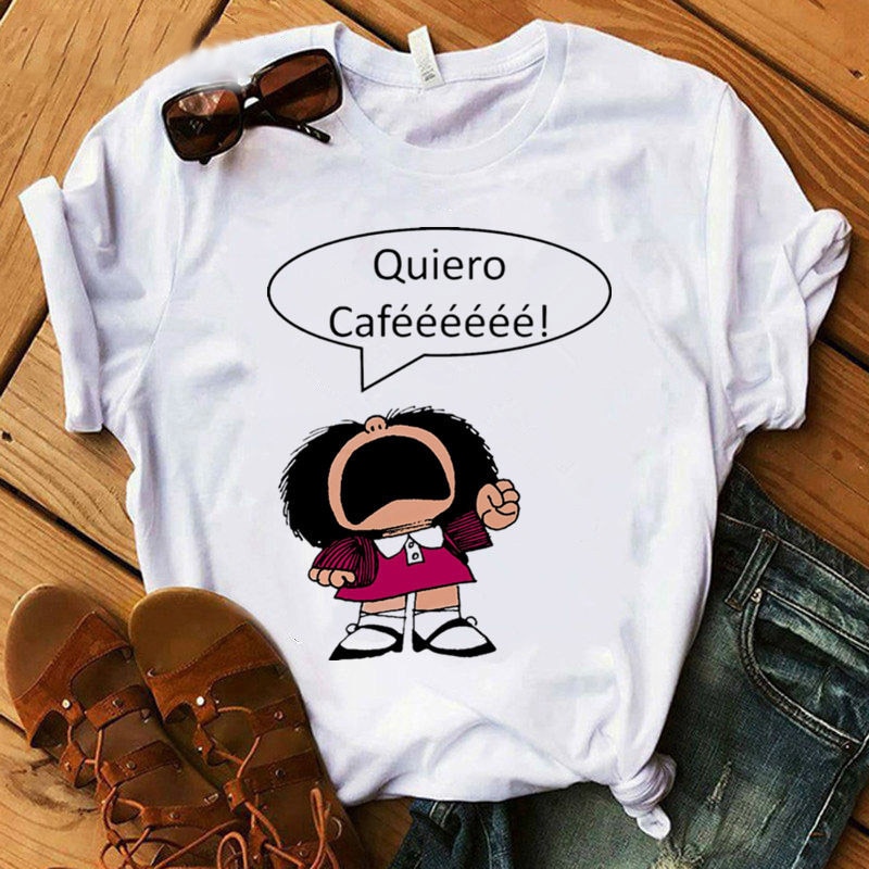 Female T-shirt cartoon PAZ Mafalda (Miniimum order 100 pieces each color & design) Female T-shirt cartoon PAZ Mafalda (Miniimum order 100 pieces each color & design)