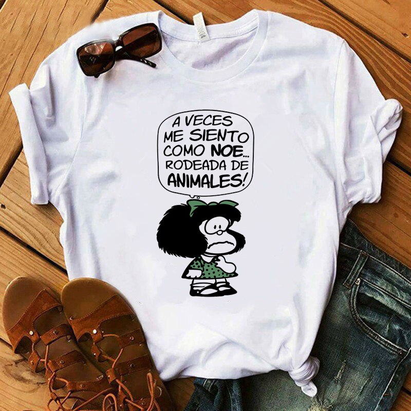 Female T-shirt cartoon PAZ Mafalda (Miniimum order 100 pieces each color & design) Female T-shirt cartoon PAZ Mafalda (Miniimum order 100 pieces each color & design)