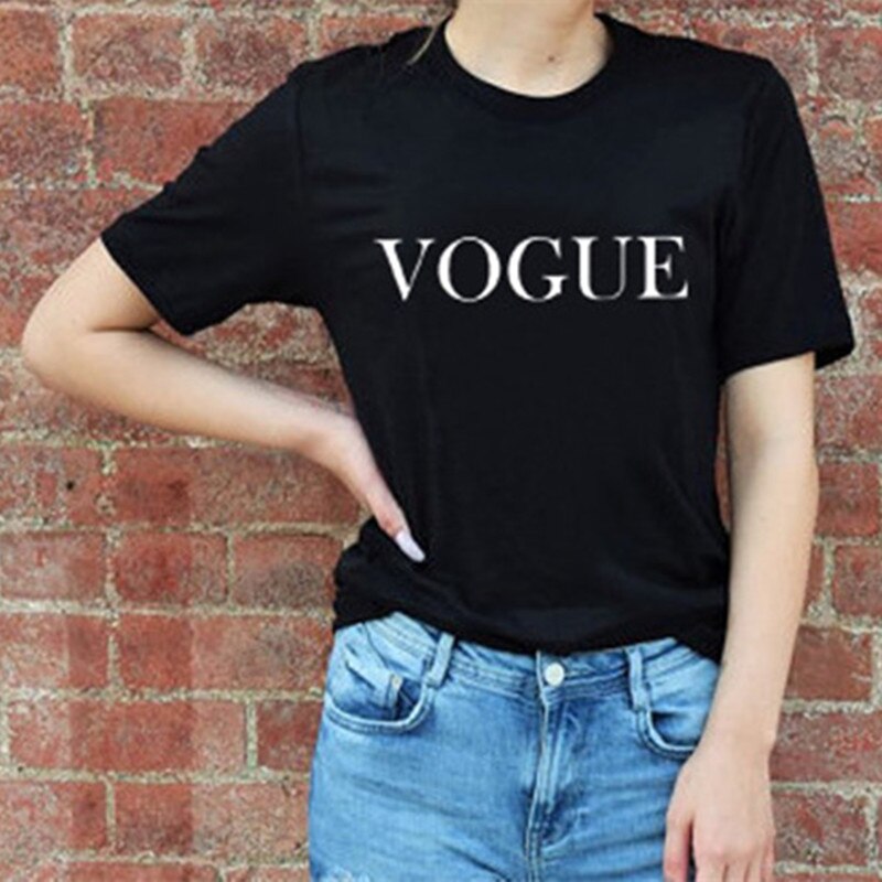 Summer T Shirt Women New Arrivals Fashion VOGUE Printed T-shirt (Minimum order 100 pieces each color)