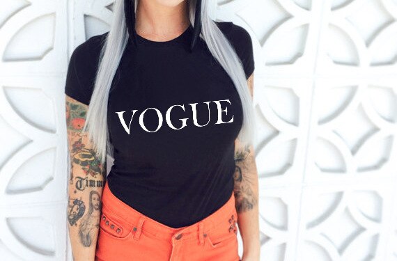 Summer T Shirt Women New Arrivals Fashion VOGUE Printed T-shirt (Minimum order 100 pieces each color)