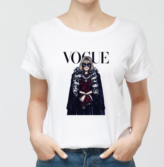 Summer T Shirt Women New Arrivals Fashion VOGUE Printed T-shirt (Minimum order 100 pieces each color)