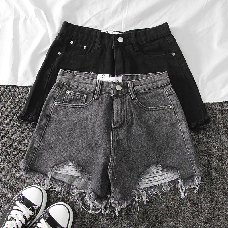 Women Wide Leg Hole Black Denim Shorts (Minimum order 200 pieces each color)
