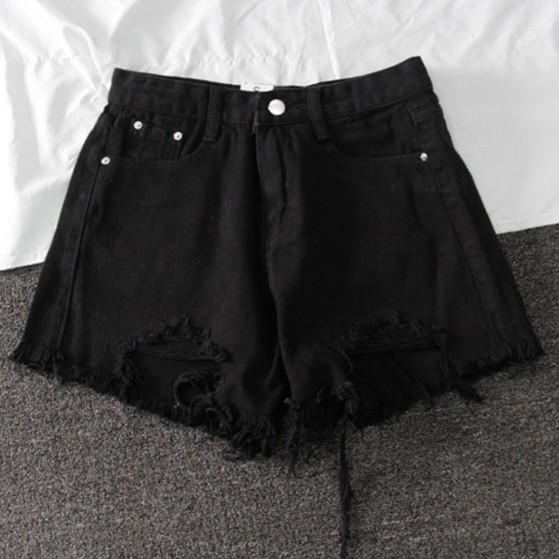 Women Wide Leg Hole Black Denim Shorts (Minimum order 200 pieces each color)