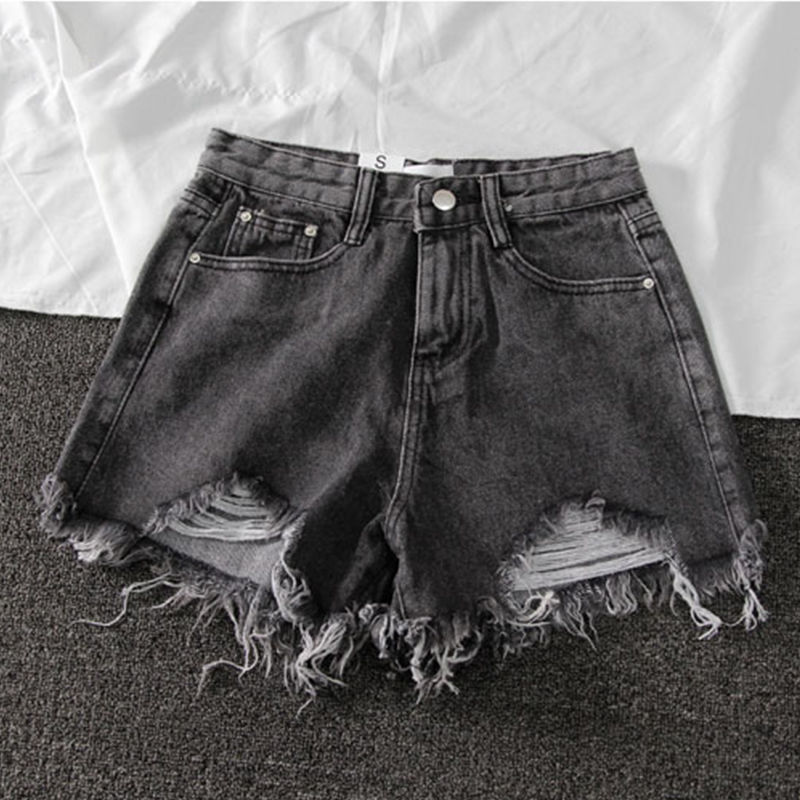 Women Wide Leg Hole Black Denim Shorts (Minimum order 200 pieces each color)
