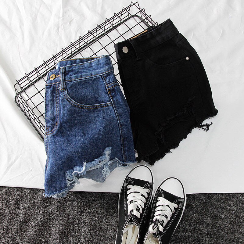 Women Wide Leg Hole Black Denim Shorts (Minimum order 200 pieces each color)