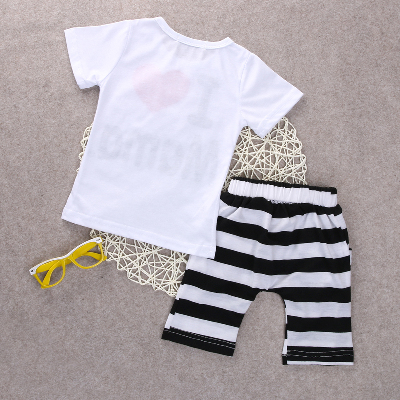2PCS Toddler Baby Girl Boy T-shirt Tee+Striped Pants Shorts (Minimum order 500 pieces each color)