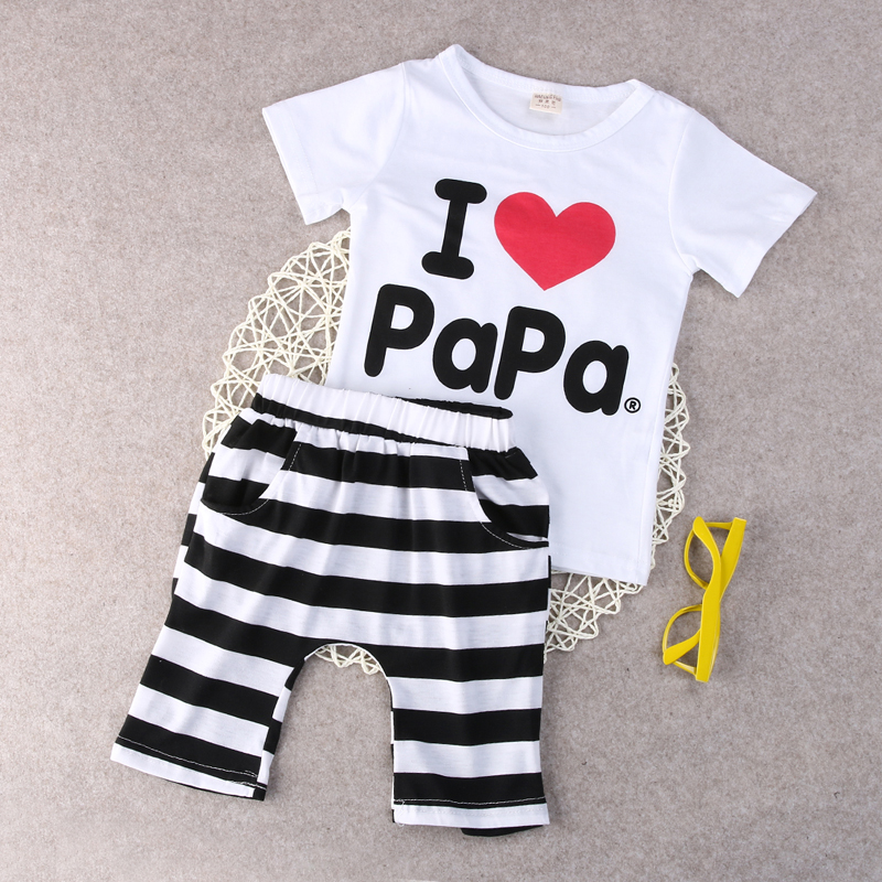 2PCS Toddler Baby Girl Boy T-shirt Tee+Striped Pants Shorts (Minimum order 500 pieces each color)
