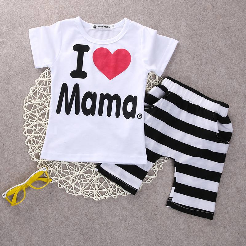 2PCS Toddler Baby Girl Boy T-shirt Tee+Striped Pants Shorts (Minimum order 500 pieces each color)