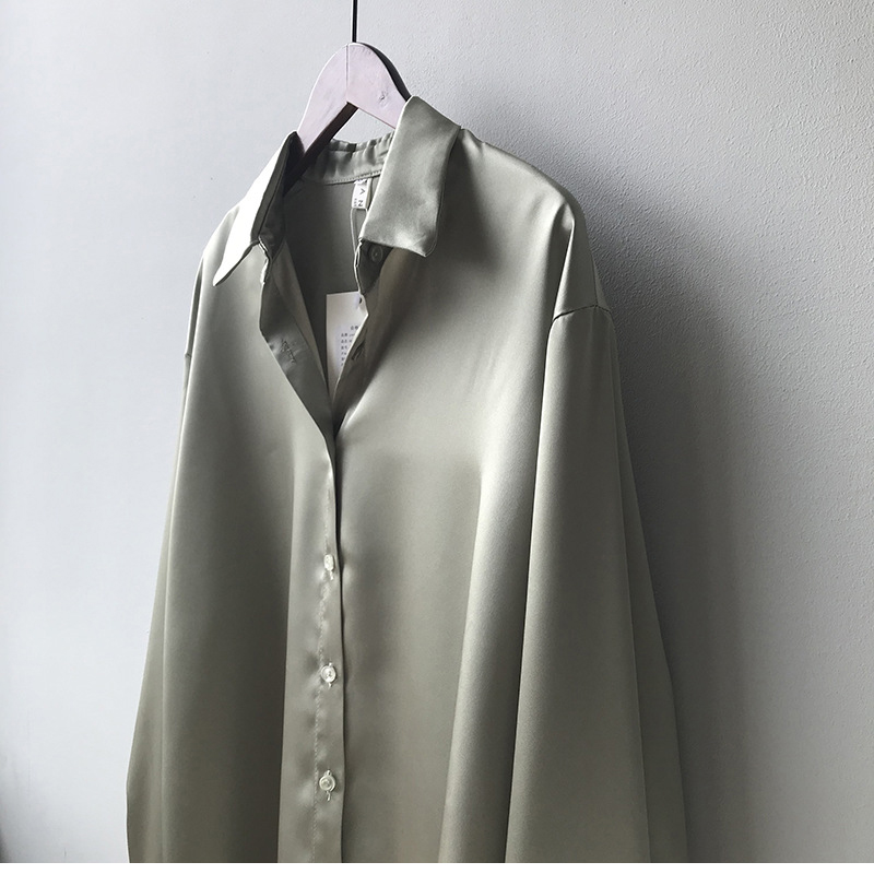Autumn Fashion Button Up Satin Silk Shirt (Minimum order 300 pieces each color & design)