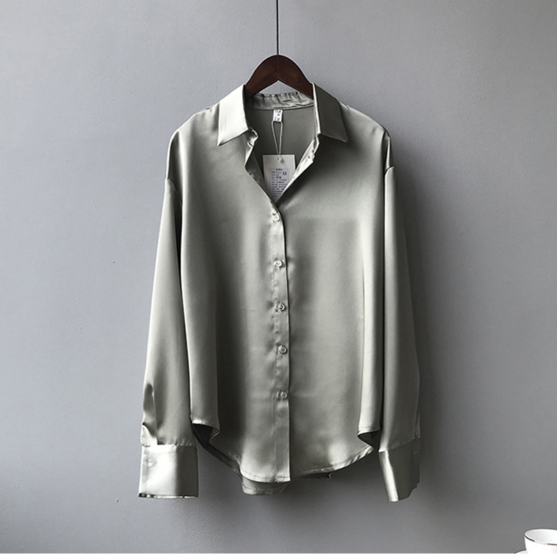 Autumn Fashion Button Up Satin Silk Shirt (Minimum order 300 pieces each color & design)