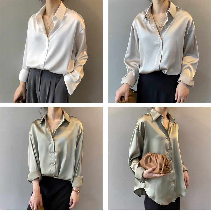 Autumn Fashion Button Up Satin Silk Shirt (Minimum order 300 pieces each color & design)