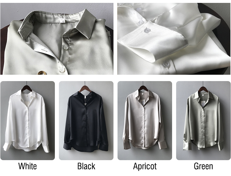 Autumn Fashion Button Up Satin Silk Shirt (Minimum order 300 pieces each color & design)