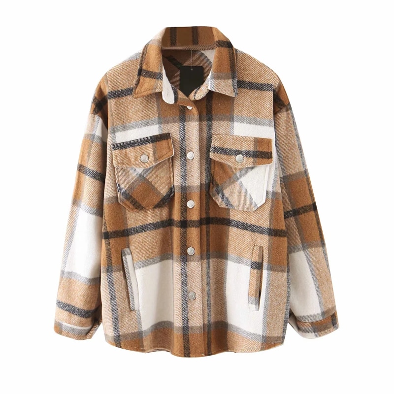 Plaid women oversize woolen shirts (Minimum order 300 pieces each color & design) Plaid women oversize woolen shirts (Minimum order 300 pieces each color & design)