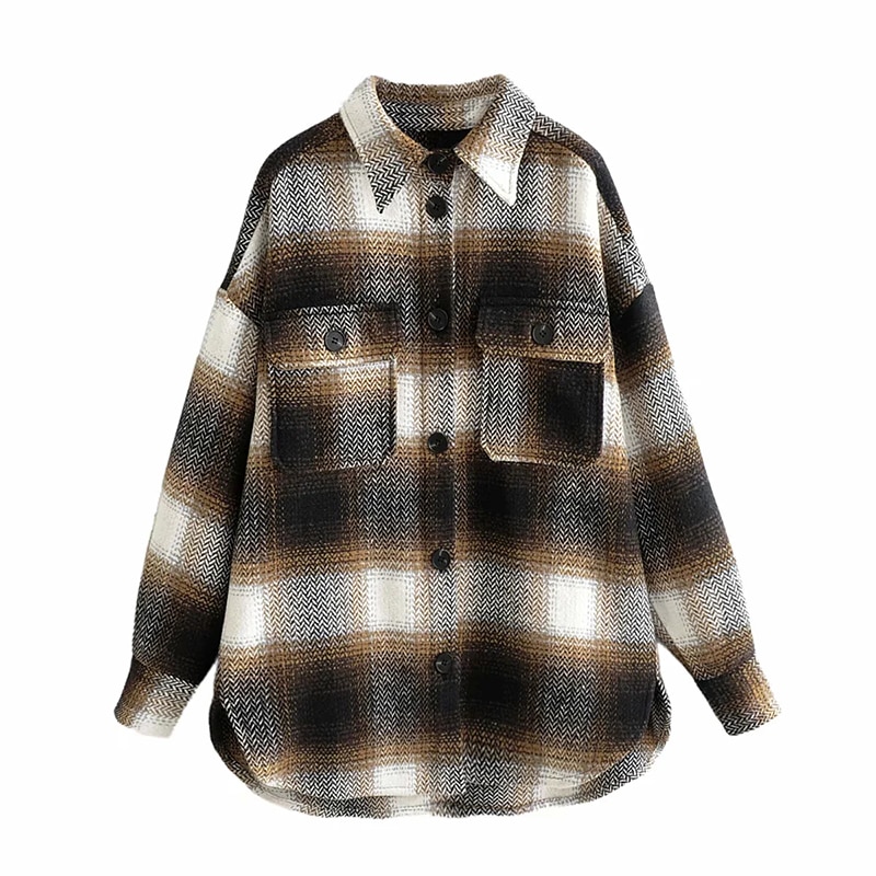 Plaid women oversize woolen shirts (Minimum order 300 pieces each color & design) Plaid women oversize woolen shirts (Minimum order 300 pieces each color & design)