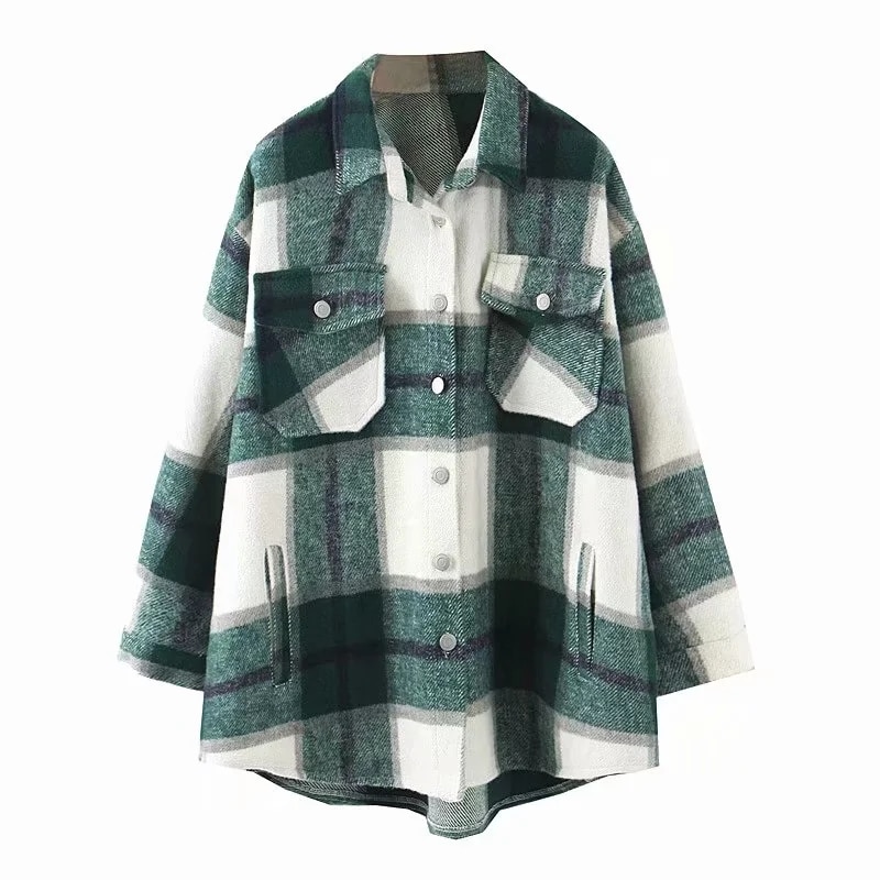 Plaid women oversize woolen shirts (Minimum order 300 pieces each color & design) Plaid women oversize woolen shirts (Minimum order 300 pieces each color & design)