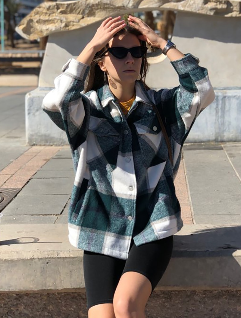 Plaid women oversize woolen shirts (Minimum order 300 pieces each color & design) Plaid women oversize woolen shirts (Minimum order 300 pieces each color & design)