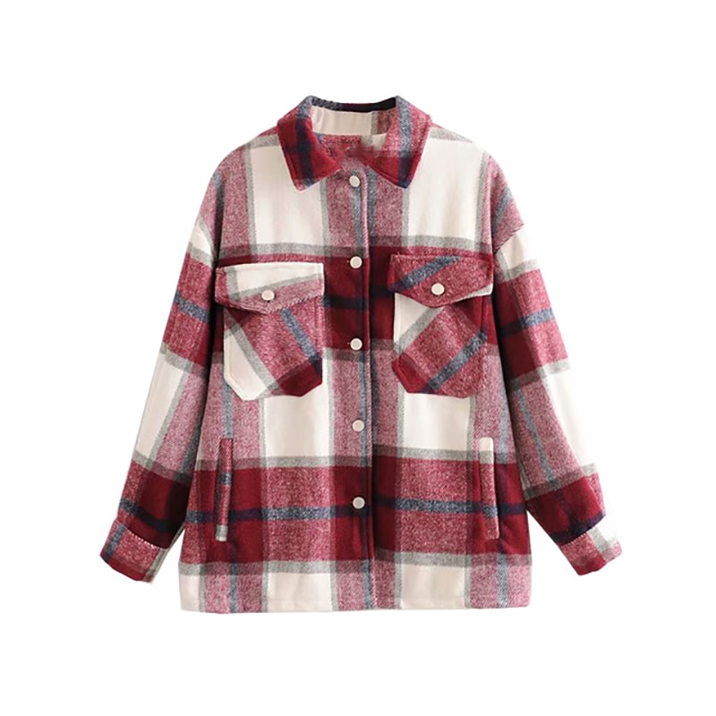 Plaid women oversize woolen shirts (Minimum order 300 pieces each color & design) Plaid women oversize woolen shirts (Minimum order 300 pieces each color & design)