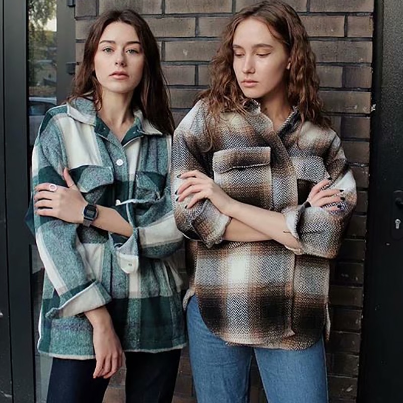 Plaid women oversize woolen shirts (Minimum order 300 pieces each color & design) Plaid women oversize woolen shirts (Minimum order 300 pieces each color & design)