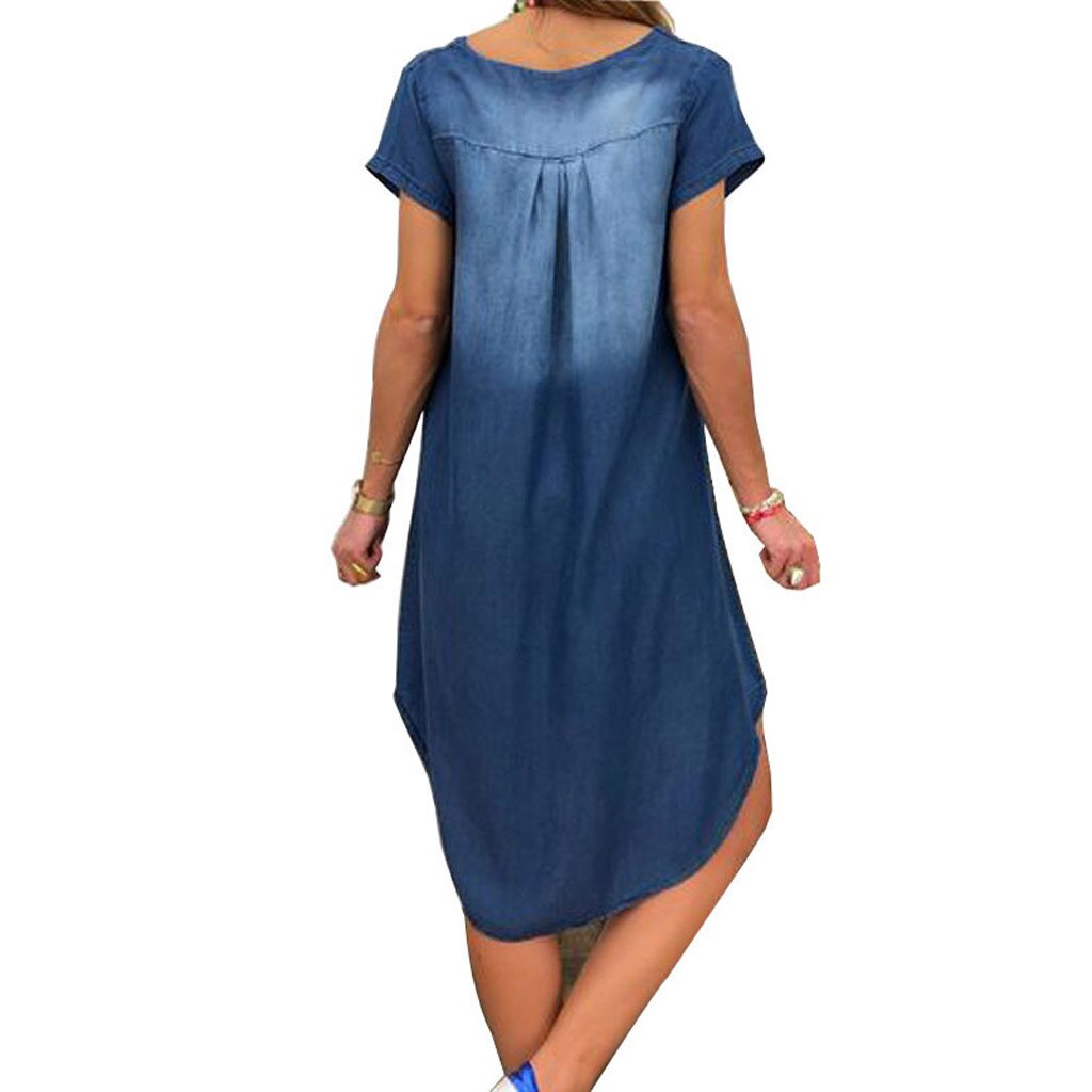 Denim Dress Plus Size Women's NEW Fashion Casual Solid Sexy V Neck Long Party Loose платье Short Sleeve Swing Summer Dress Denim Dress Plus Size Women's NEW Fashion Casual Solid Sexy V Neck Long Party Loose платье Short Sleeve Swing Summer Dress