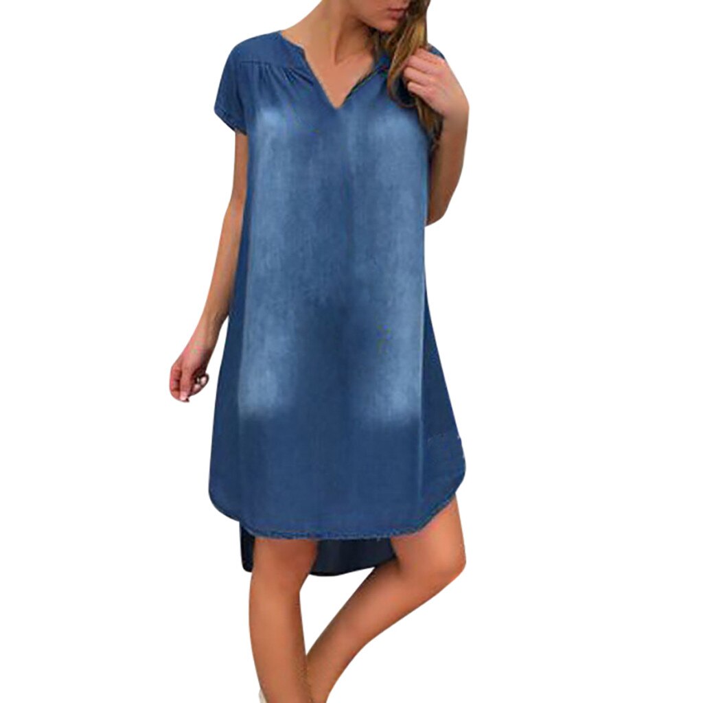 Denim Dress Plus Size Women's NEW Fashion Casual Solid Sexy V Neck Long Party Loose платье Short Sleeve Swing Summer Dress Denim Dress Plus Size Women's NEW Fashion Casual Solid Sexy V Neck Long Party Loose платье Short Sleeve Swing Summer Dress