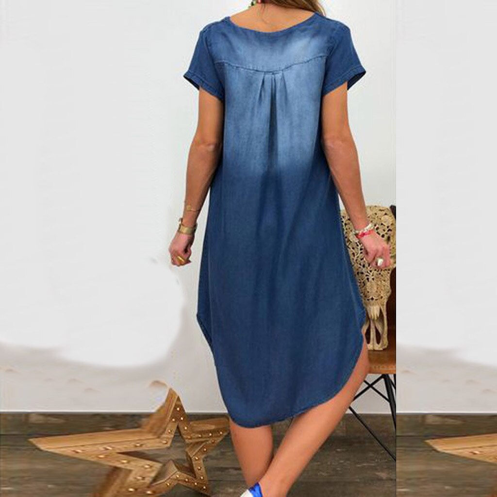 Denim Dress Plus Size Women's NEW Fashion Casual Solid Sexy V Neck Long Party Loose платье Short Sleeve Swing Summer Dress Denim Dress Plus Size Women's NEW Fashion Casual Solid Sexy V Neck Long Party Loose платье Short Sleeve Swing Summer Dress
