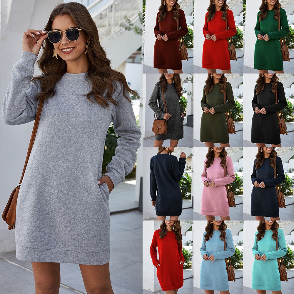 Oufisun Autumn Winter Vintage Women's Dress 2020 Package Hip Long Sleeve Hooded Dresses Fashion Pocket Sexy Short Dress Vestidos