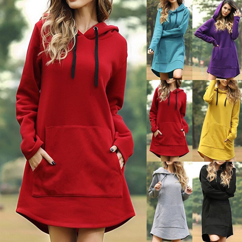 Oufisun Autumn Winter Vintage Women's Dress 2020 Package Hip Long Sleeve Hooded Dresses Fashion Pocket Sexy Short Dress Vestidos