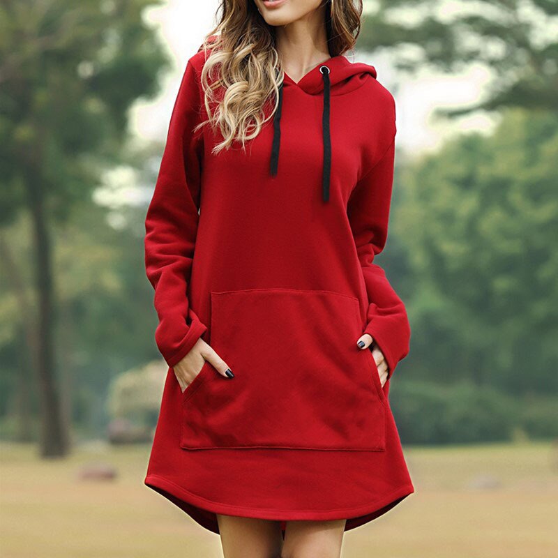 Oufisun Autumn Winter Vintage Women's Dress 2020 Package Hip Long Sleeve Hooded Dresses Fashion Pocket Sexy Short Dress Vestidos