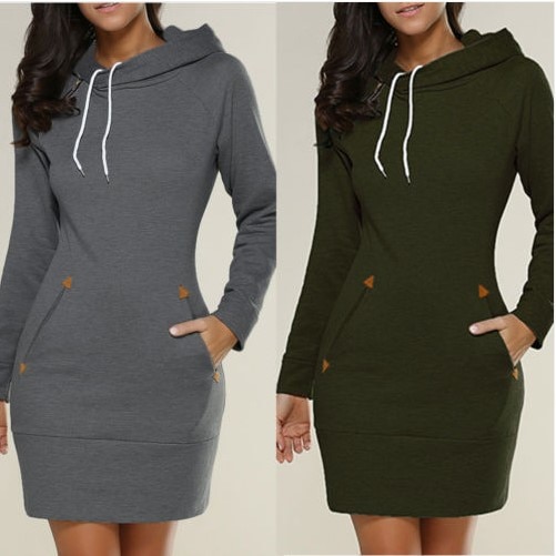 Oufisun Autumn Winter Vintage Women's Dress 2020 Package Hip Long Sleeve Hooded Dresses Fashion Pocket Sexy Short Dress Vestidos