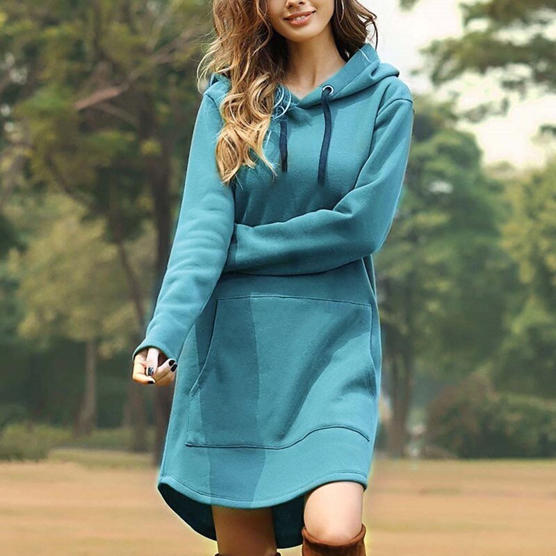 Oufisun Autumn Winter Vintage Women's Dress 2020 Package Hip Long Sleeve Hooded Dresses Fashion Pocket Sexy Short Dress Vestidos