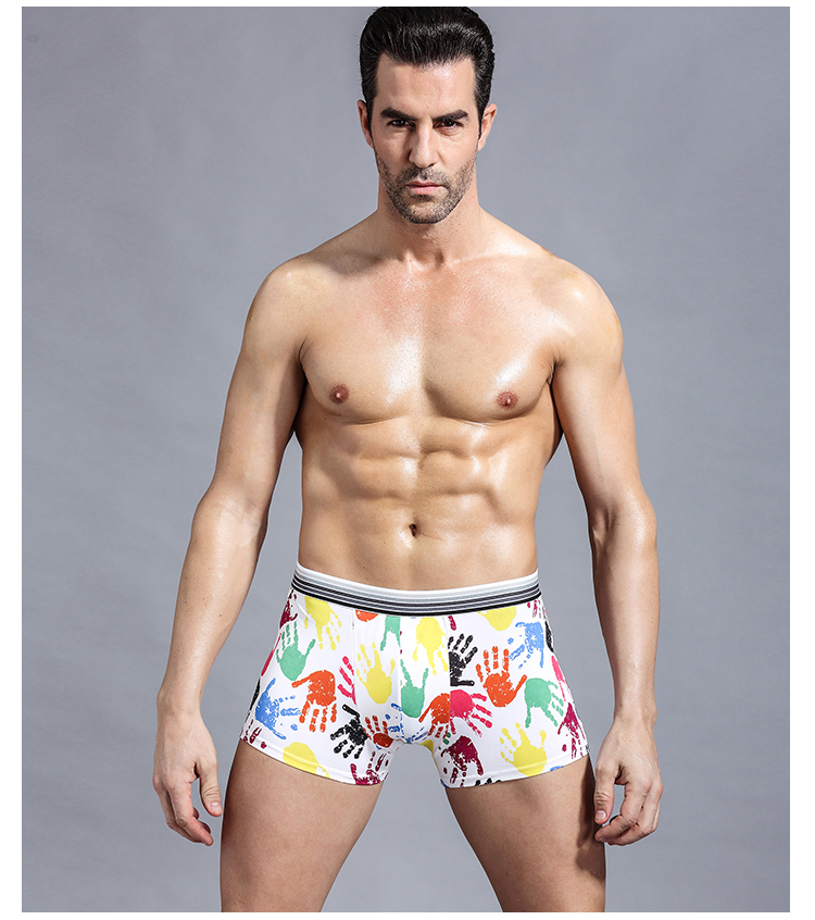 7pcs/lot Lovely Cartoon Print Man Boxers Homme Fashion Silk Underwear Men Comfortable Underpants Soft Breathable Male Panties