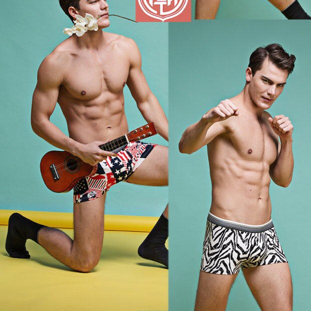 7pcs/lot Lovely Cartoon Print Man Boxers Homme Fashion Silk Underwear Men Comfortable Underpants Soft Breathable Male Panties