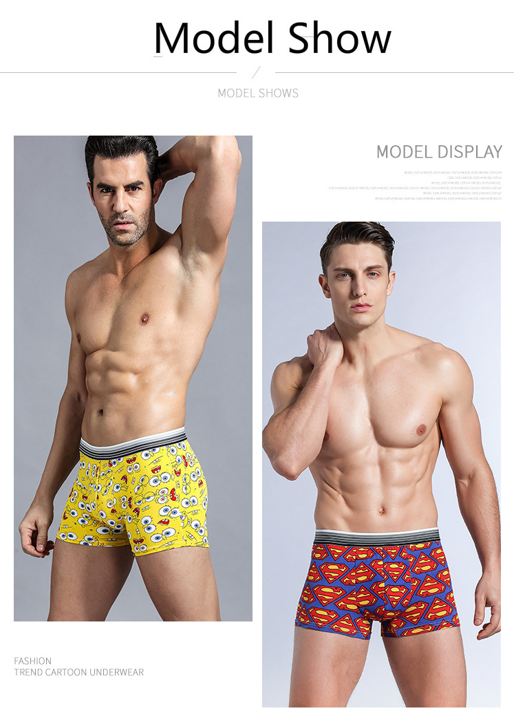 7pcs/lot Lovely Cartoon Print Man Boxers Homme Fashion Silk Underwear Men Comfortable Underpants Soft Breathable Male Panties