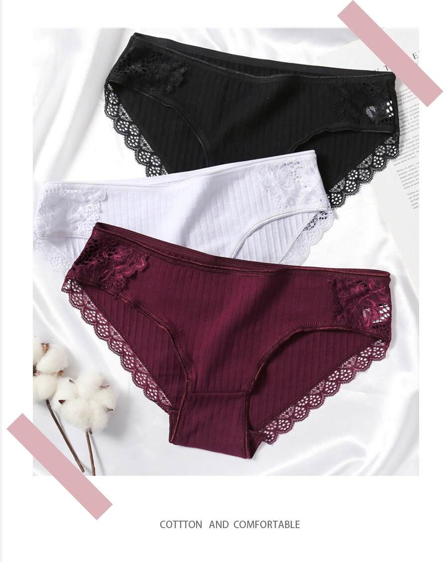 FINETOO Women's Panties 3Pcs/set Soft Cotton Underwear M-XL Sexy Lace Panty Women Underpants Girl Briefs Fashion Female Lingerie FINETOO Women's Panties 3Pcs/set Soft Cotton Underwear M-XL Sexy Lace Panty Women Underpants Girl Briefs Fashion Female Lingerie