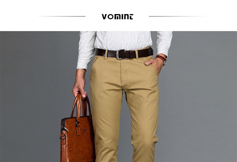 VOMINT Mens Pants Cotton Casual Stretch male trousers man long Straight High Quality 4 color Plus size pant suit 42 44 46