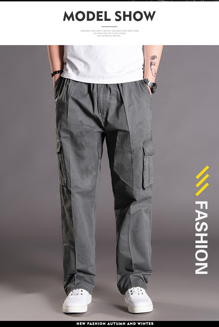 Thoshine Brand Spring Autumn Men Casual Cargo Pants 95% Cotton Multiple Pockets Male Thin Trousers Loose Plus Size Oversize