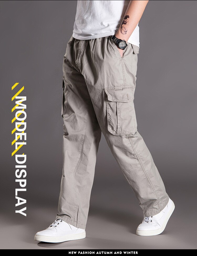 Thoshine Brand Spring Autumn Men Casual Cargo Pants 95% Cotton Multiple Pockets Male Thin Trousers Loose Plus Size Oversize