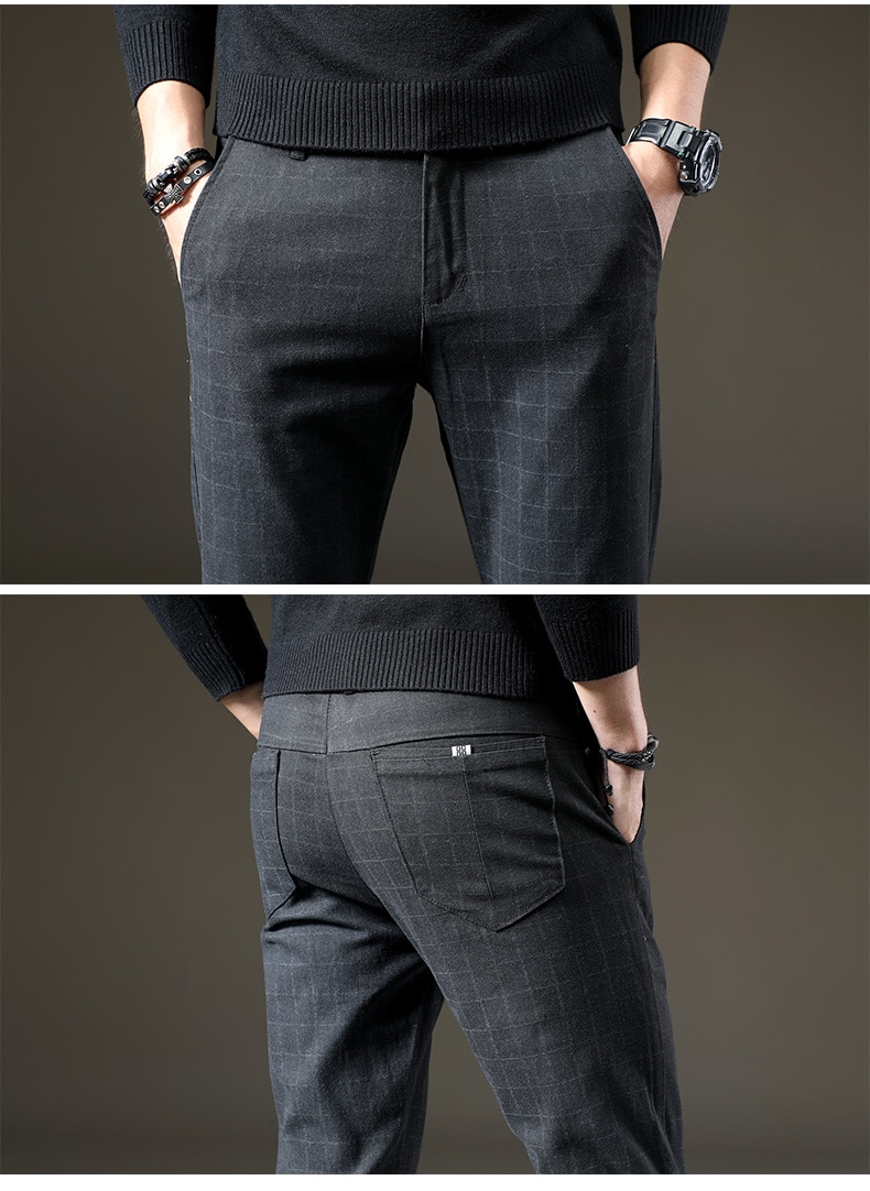 jantour Brand Pants Men Casual Elastic Long Trousers Male Cotton plaid gray Work Pant men's autumn Winter big size 28-38 jantour Brand Pants Men Casual Elastic Long Trousers Male Cotton plaid gray Work Pant men's autumn Winter big size 28-38