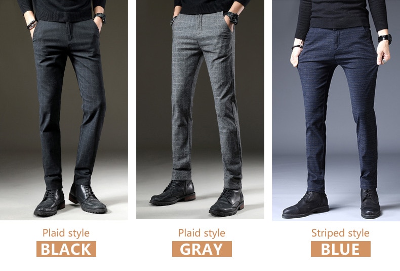 jantour Brand Pants Men Casual Elastic Long Trousers Male Cotton plaid gray Work Pant men's autumn Winter big size 28-38 jantour Brand Pants Men Casual Elastic Long Trousers Male Cotton plaid gray Work Pant men's autumn Winter big size 28-38