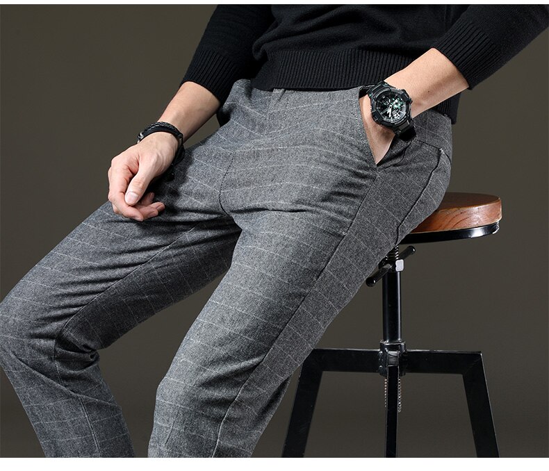 jantour Brand Pants Men Casual Elastic Long Trousers Male Cotton plaid gray Work Pant men's autumn Winter big size 28-38 jantour Brand Pants Men Casual Elastic Long Trousers Male Cotton plaid gray Work Pant men's autumn Winter big size 28-38