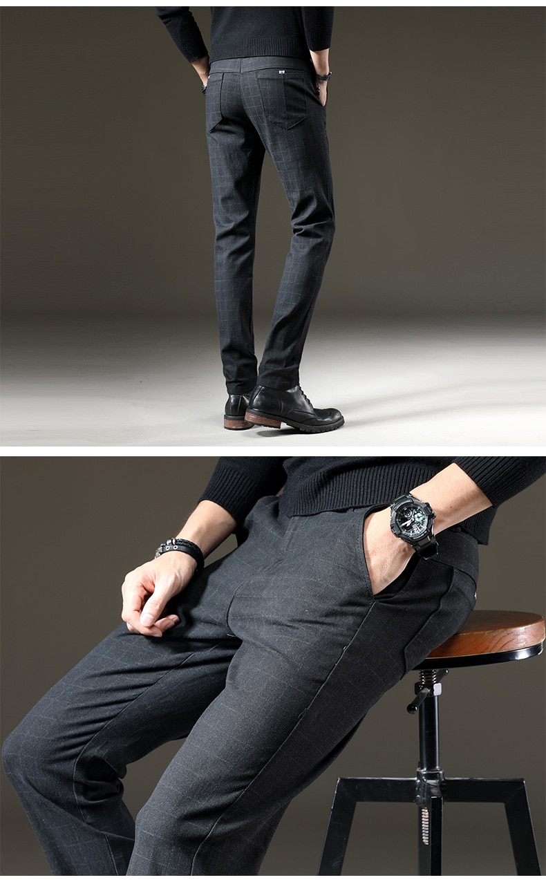 jantour Brand Pants Men Casual Elastic Long Trousers Male Cotton plaid gray Work Pant men's autumn Winter big size 28-38 jantour Brand Pants Men Casual Elastic Long Trousers Male Cotton plaid gray Work Pant men's autumn Winter big size 28-38