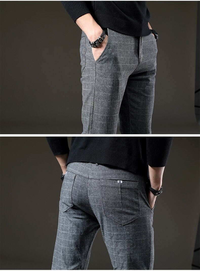jantour Brand Pants Men Casual Elastic Long Trousers Male Cotton plaid gray Work Pant men's autumn Winter big size 28-38 jantour Brand Pants Men Casual Elastic Long Trousers Male Cotton plaid gray Work Pant men's autumn Winter big size 28-38
