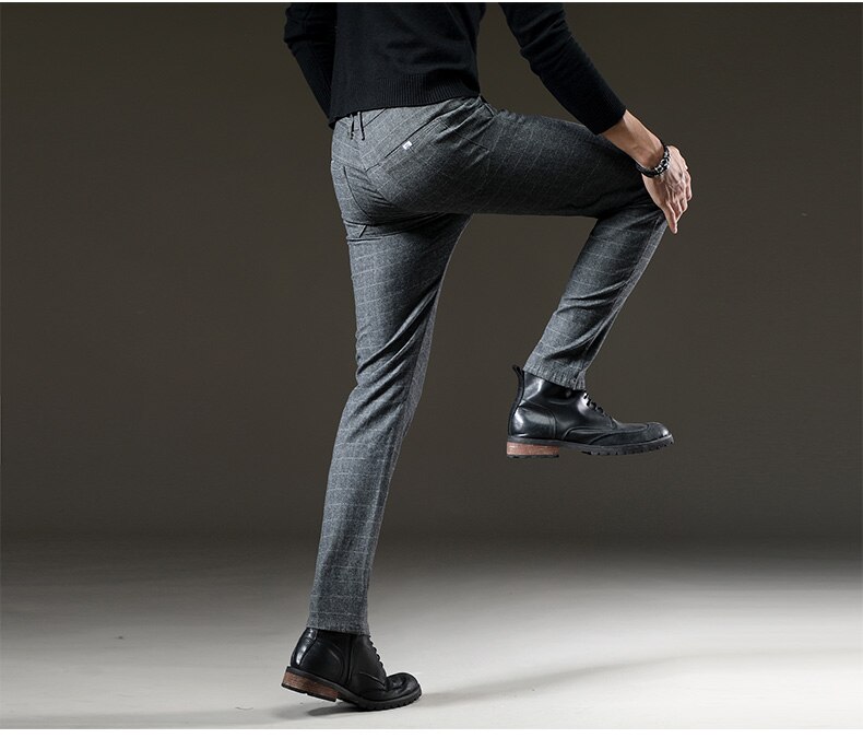 jantour Brand Pants Men Casual Elastic Long Trousers Male Cotton plaid gray Work Pant men's autumn Winter big size 28-38 jantour Brand Pants Men Casual Elastic Long Trousers Male Cotton plaid gray Work Pant men's autumn Winter big size 28-38