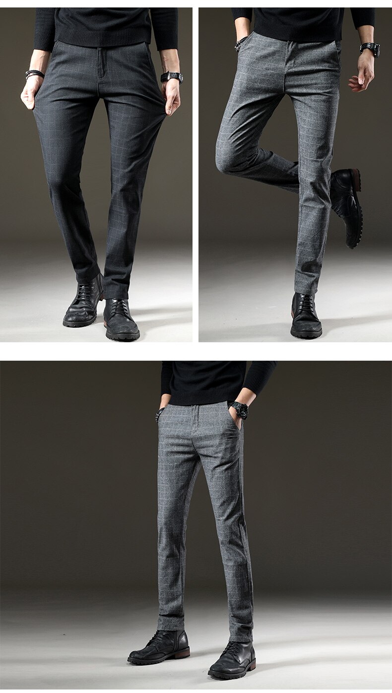 jantour Brand Pants Men Casual Elastic Long Trousers Male Cotton plaid gray Work Pant men's autumn Winter big size 28-38 jantour Brand Pants Men Casual Elastic Long Trousers Male Cotton plaid gray Work Pant men's autumn Winter big size 28-38