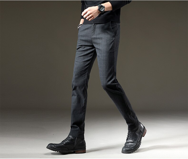 jantour Brand Pants Men Casual Elastic Long Trousers Male Cotton plaid gray Work Pant men's autumn Winter big size 28-38 jantour Brand Pants Men Casual Elastic Long Trousers Male Cotton plaid gray Work Pant men's autumn Winter big size 28-38